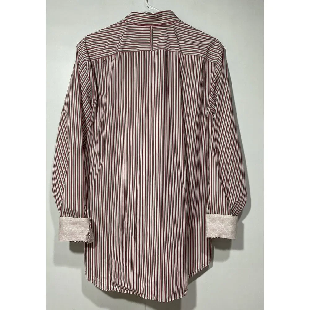 Banana Republic Shirt Mens Large Button Up Flip Cuffs Slim Fit Red White Stripes